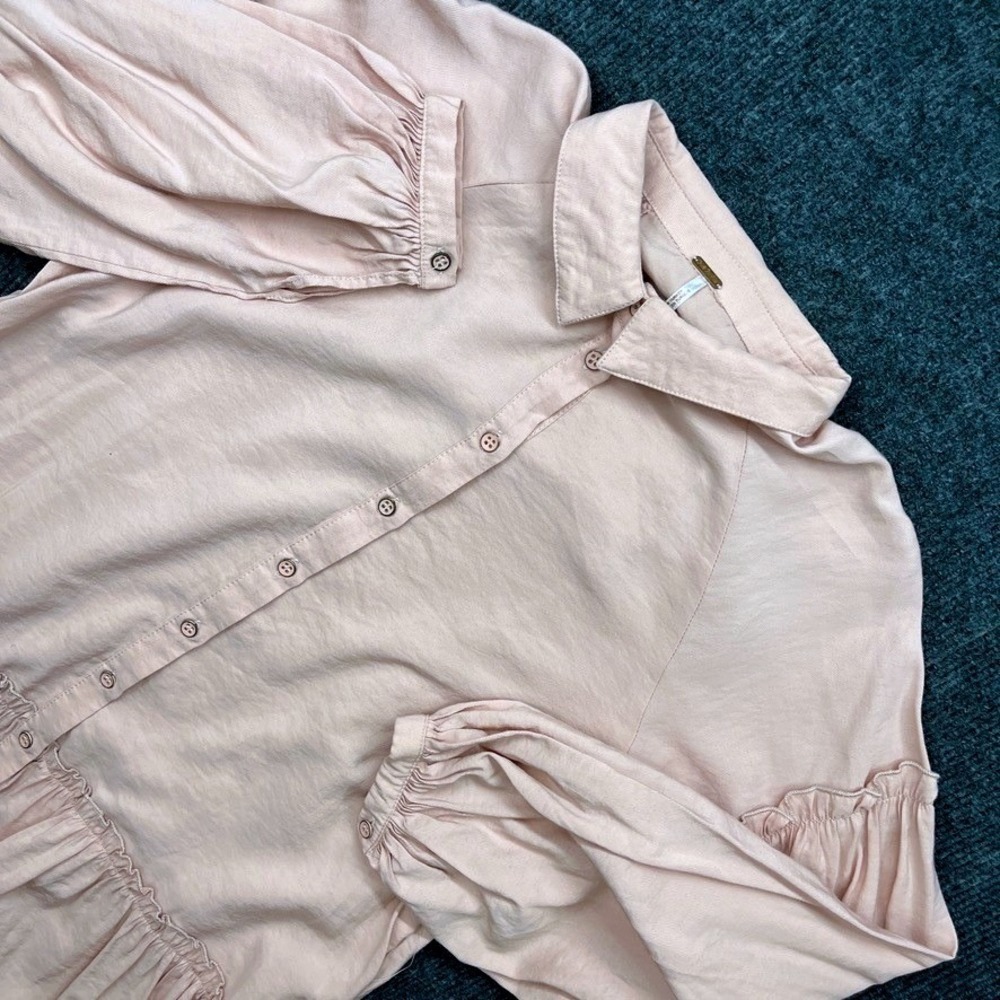 Free People Babydoll Shirt Dress Blush Pink XS Boho Ruffle Mini Dress